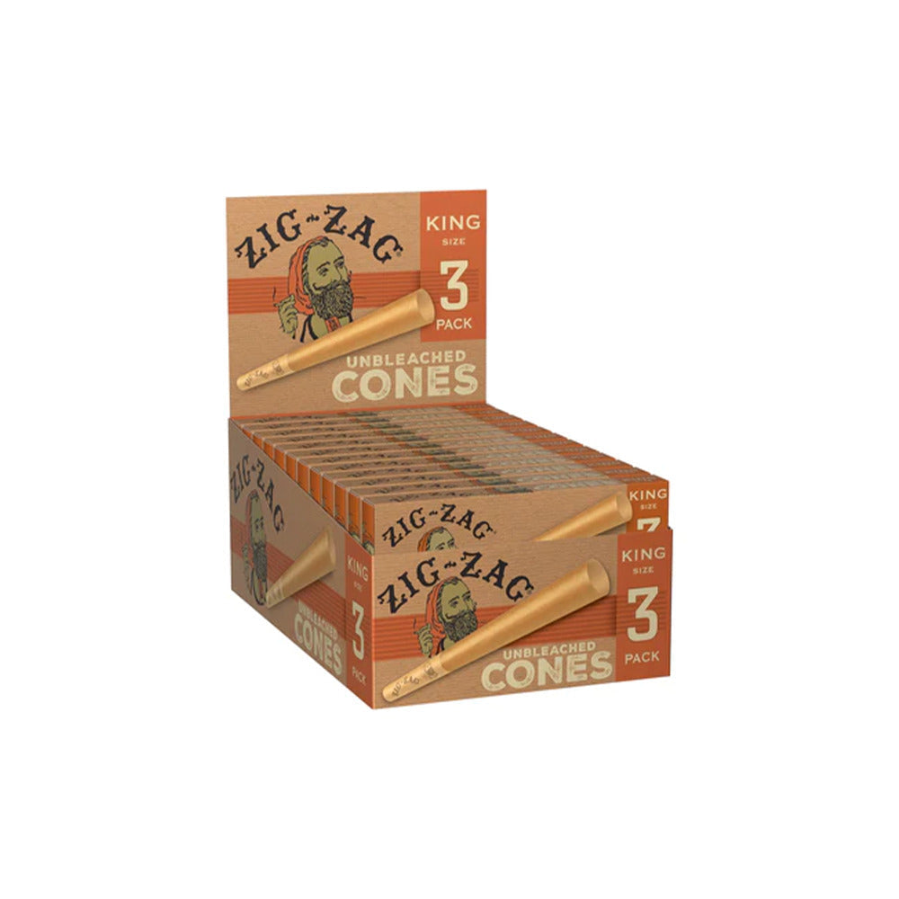 Zig Zag Rolling Papers – Unbleached Cone King – 3 Cone Box