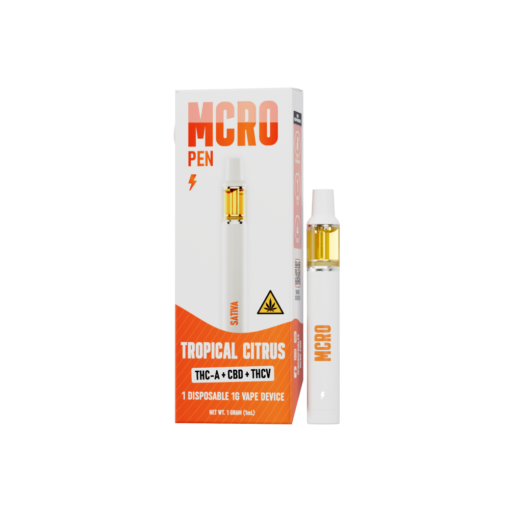 MCRO Pen (DispoDelta)(1g) THCA + CBD + THCV - Tropical Citrus (Sativa) with packaging