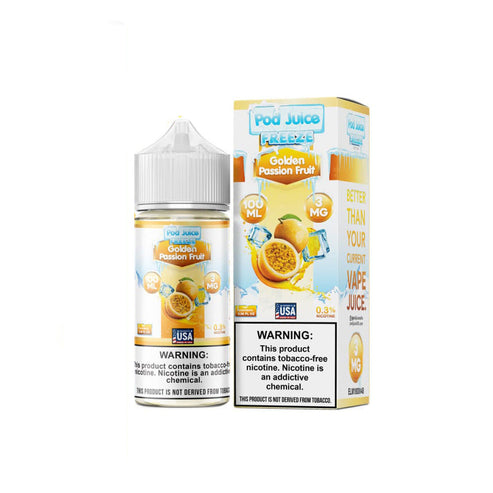 Pod Juice Series E-Liquid | 100mL | Freebase | 3mg | Golden Passion Fruit Freeze with packaging