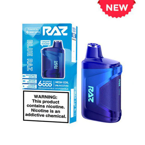 RAZ CA6000 Disposable | 6000 Puffs | 10mL | 50mg | MOQ 10pc | Blue Razz Ice with packaging