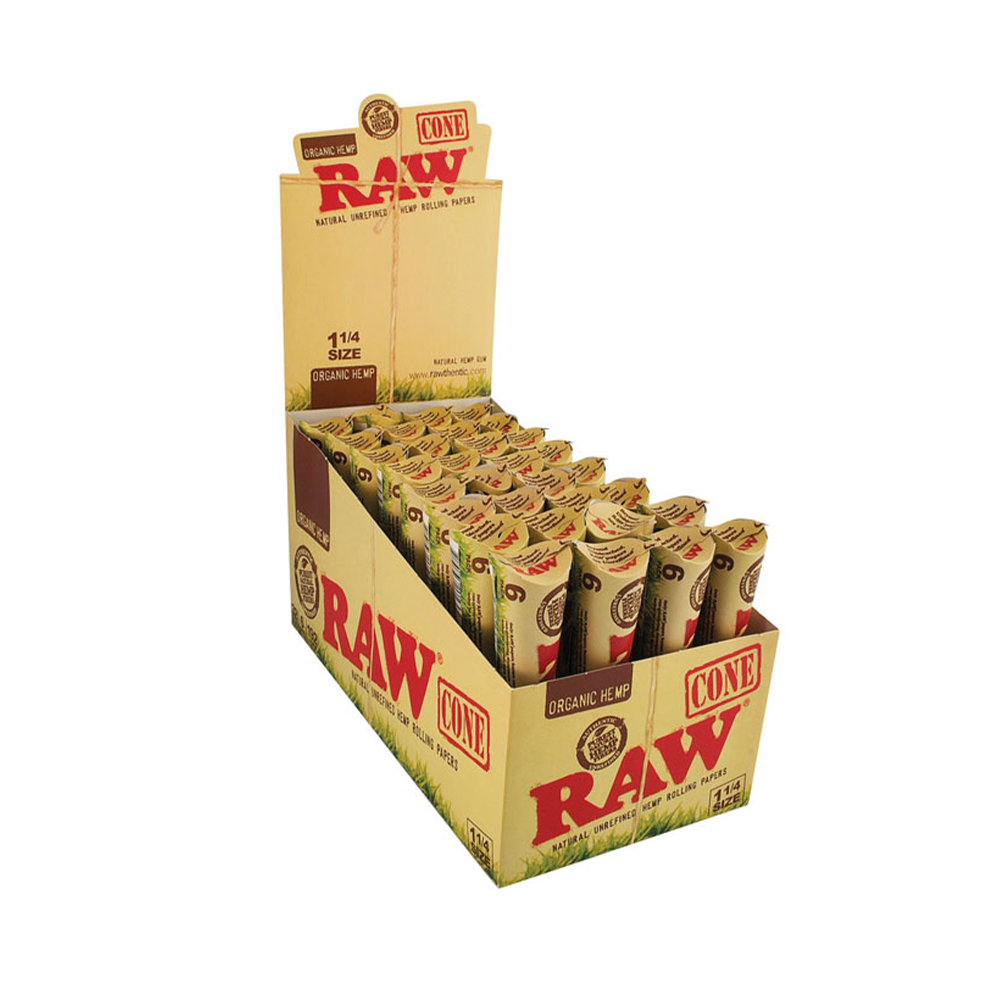 Raw Organic Hemp Cones 1 ¼” 6-Cone Pack (32pc Display)