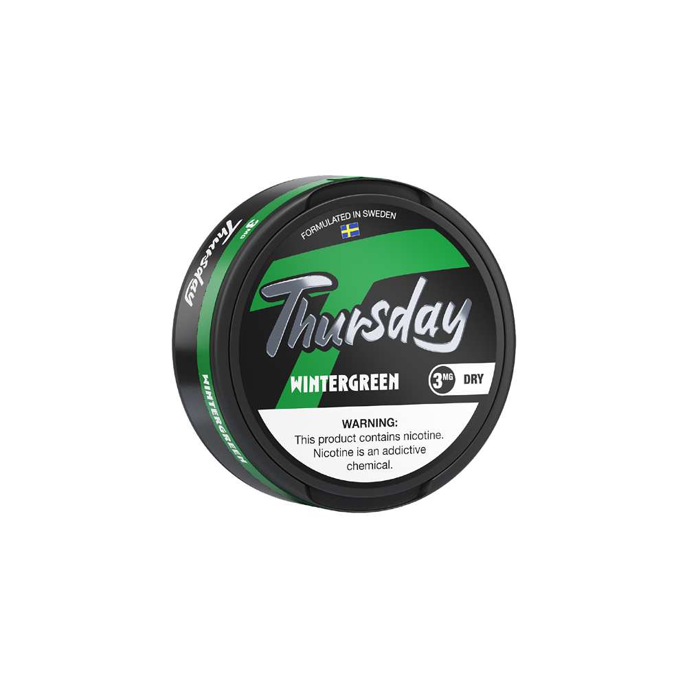 Thursday Dry Nicotine Pouches | 20ct Can | 3mg | 5pc Display | Wintergreen