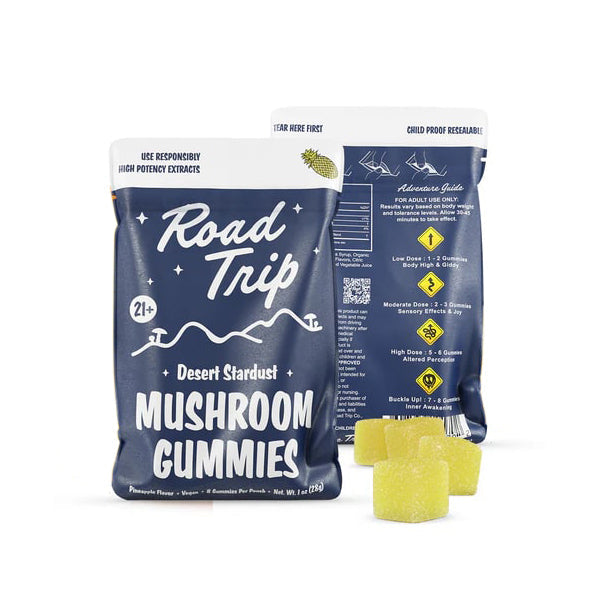 Road Trip Mushroom Gummies (28000mg 8ct Pouch) - Desert Stardust Mushroom Pineapple with Packaging