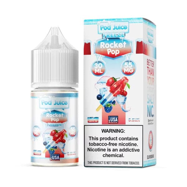 Pod Juice Salt Series E-Liquid | 30mL | 55mg | Rocket Pop Freeze with Packaging