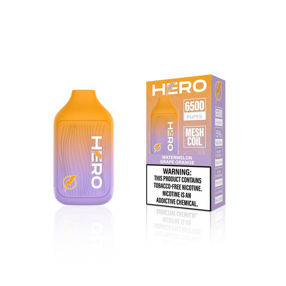 Hero Disposable 6500 Puffs 9mL 50mg | MOQ 10 Watermelon Grape Orange with Packaging