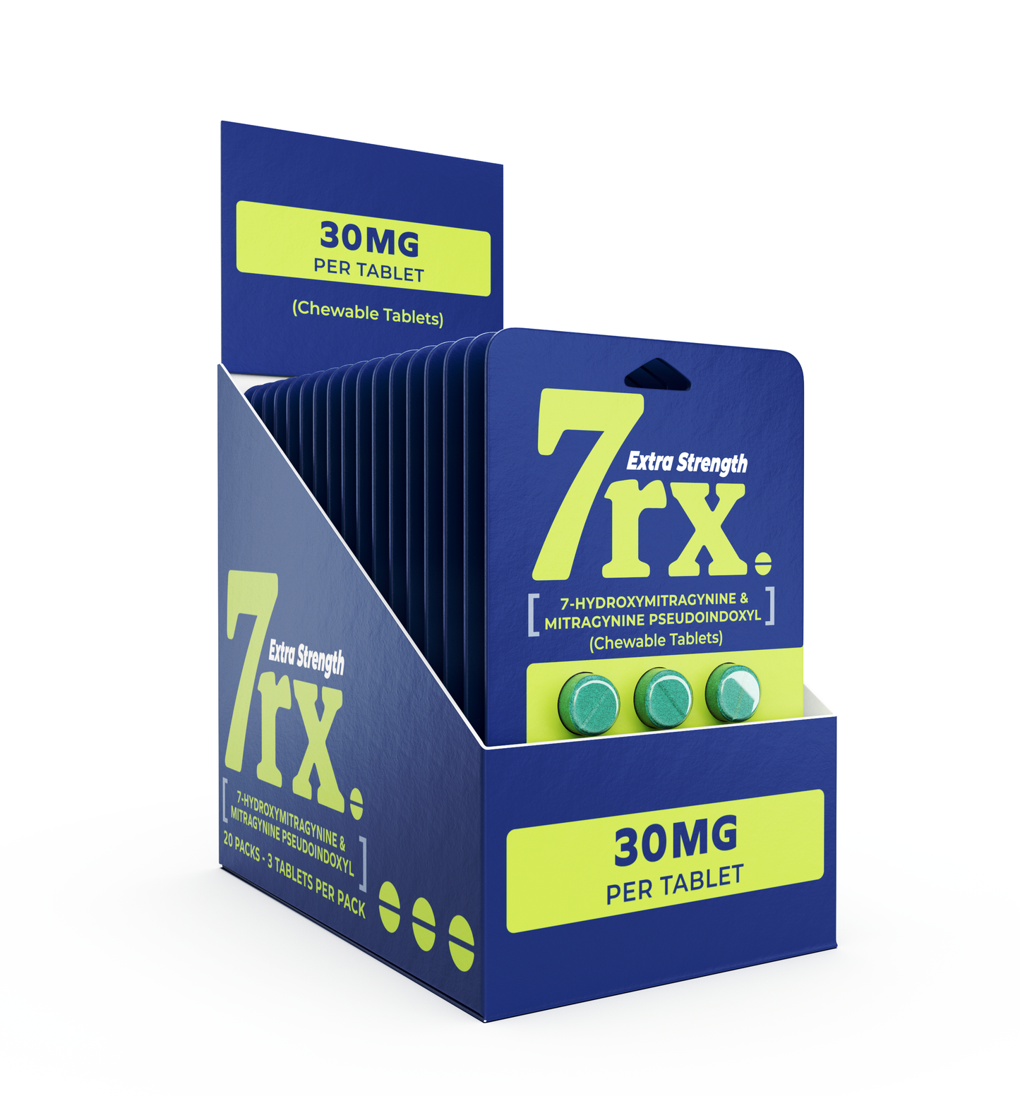 7RX Kratom Chewable Tablet 3ct Pack (20pc Display) - Blue