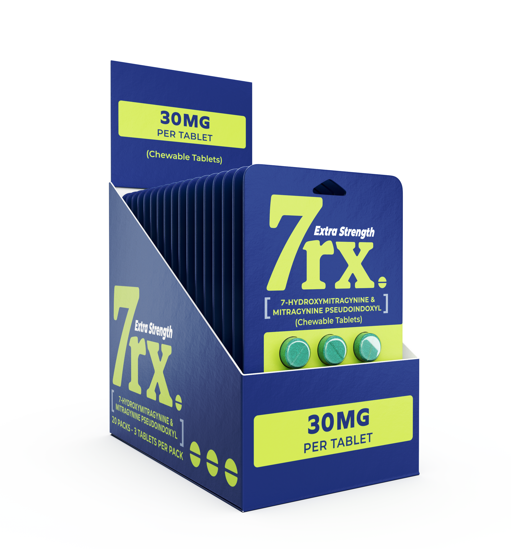 7RX Kratom Chewable Tablet 3ct Pack (20pc Display) - Blue