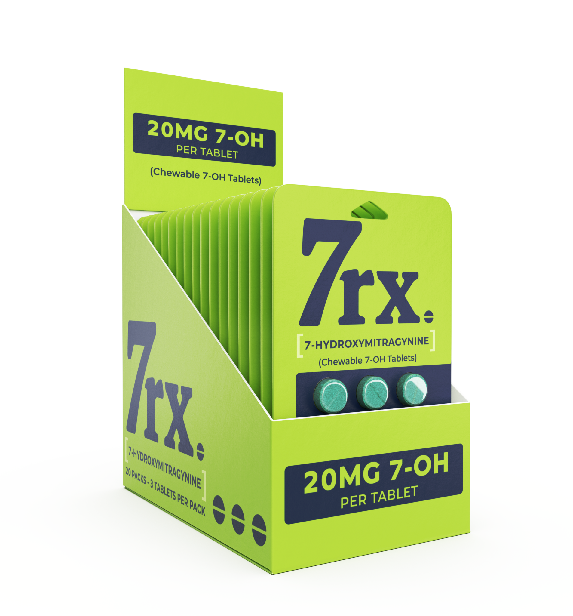 7RX Kratom Chewable Tablet 3ct Pack (20pc Display) - Green