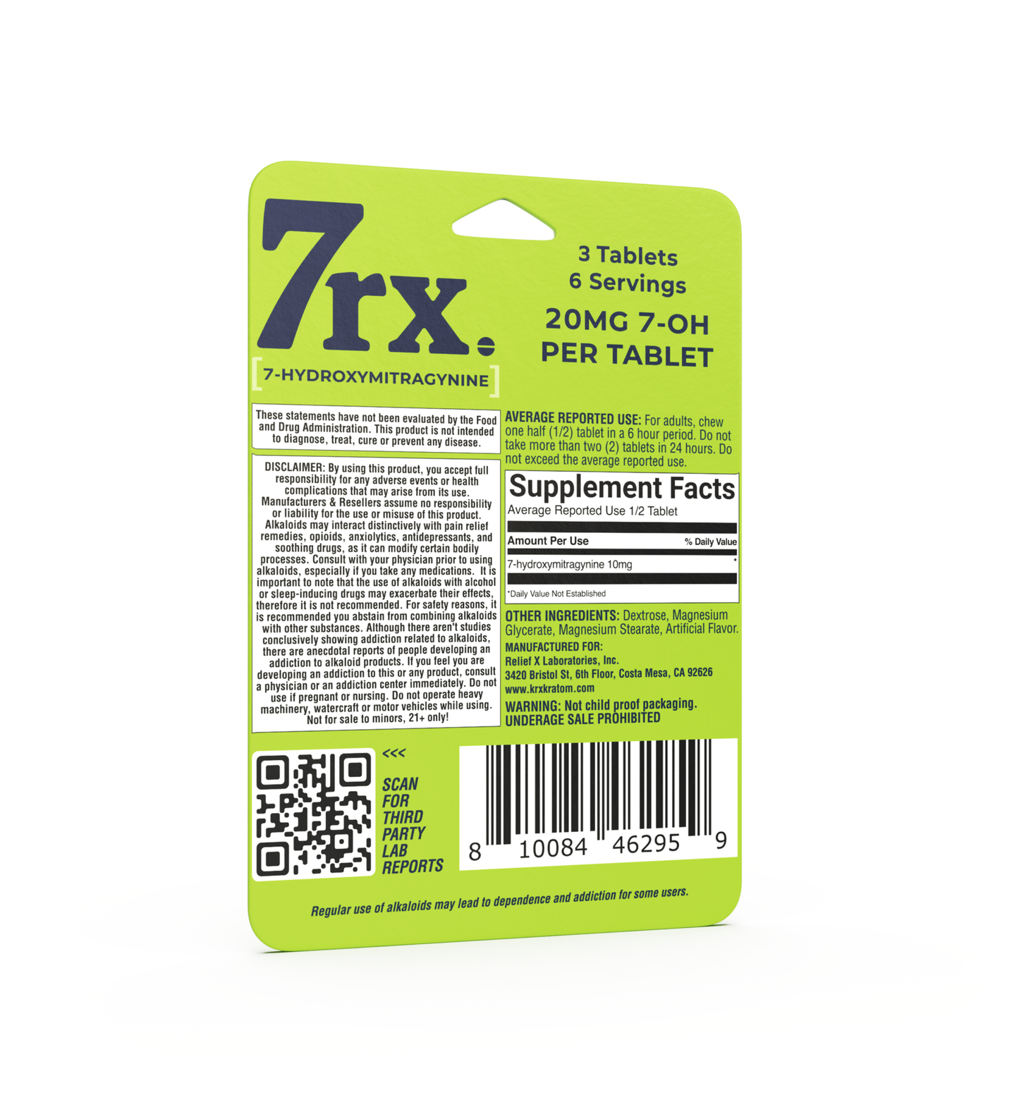 7RX Kratom Chewable Tablet 3ct Pack (20pc Display) - Green