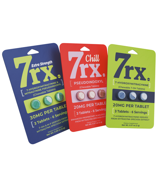 7RX Kratom Chewable Tablet 3ct Pack (20pc Display) - Group Photo