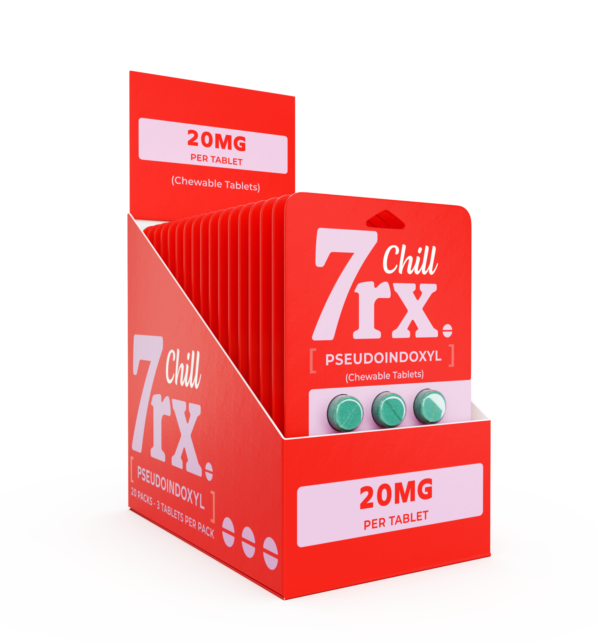 7RX Kratom Chewable Tablet 3ct Pack (20pc Display) - Red