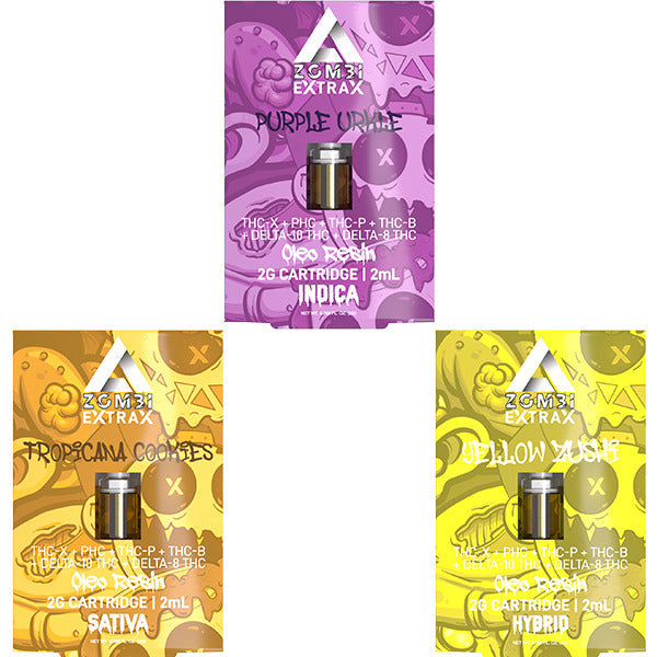 Zombi Extrax Oleo Resin THCX + PHC + THCP + THC-B + D10 + D8 Cartridge (2g) | Group Photo with Packaging