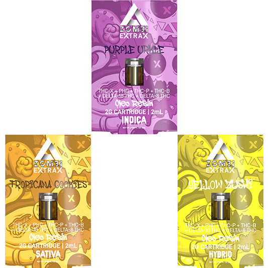 Zombi Extrax Oleo Resin THCX + PHC + THCP + THC-B + D10 + D8 Cartridge (2g) | Group Photo with Packaging