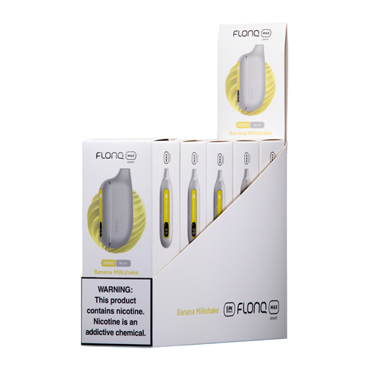 FLONQ Max Smart Disposable | 10000 Puffs | 14mL | 20mg | MOQ 5 | Banana Milkshake 5 Packs with packaging