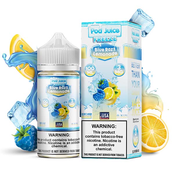 Pod Juice Series E-Liquid | 100mL | 3mg | (Freebase) | blue Razz Lemonade Freeze with Packaging