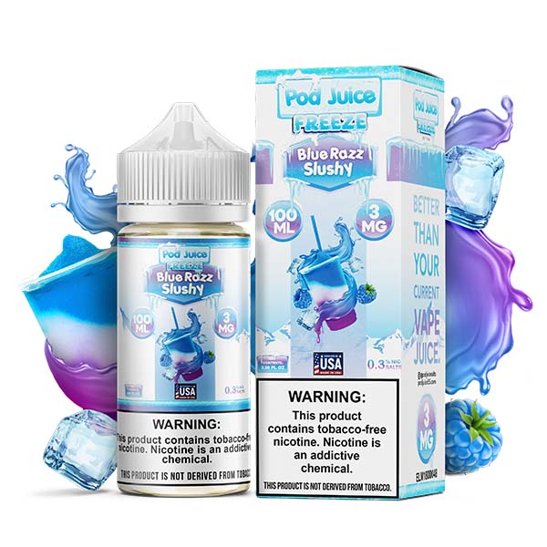 Pod Juice Series E-Liquid | 100mL | Freebase | 3mg | Blue Razz Slushy Freeze with Packaging