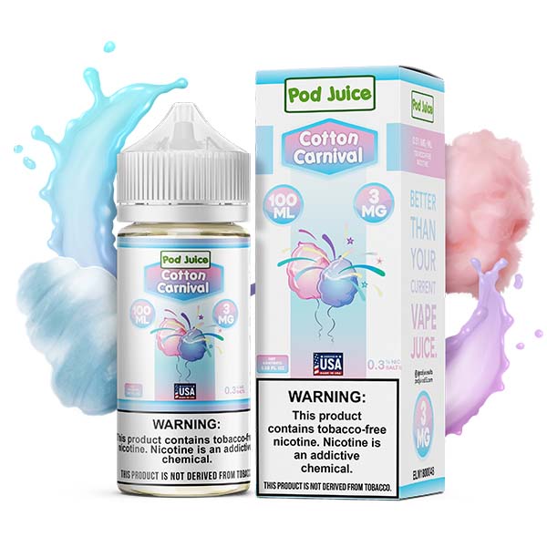 Pod Juice Series E-Liquid | 100mL | 3mg | (Freebase) | Cotton Carnival with Packaging