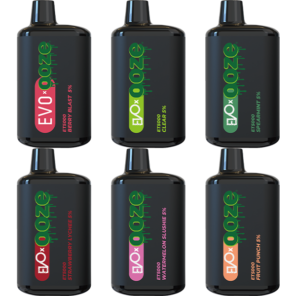 EVO x Ooze Bar Disposable ET5000 | 5000 Puff | 13mL | 5% | MOQ 10 | Group Photo