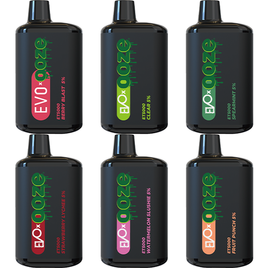 EVO x Ooze Bar Disposable ET5000 | 5000 Puff | 13mL | 5% | MOQ 10 | Group Photo
