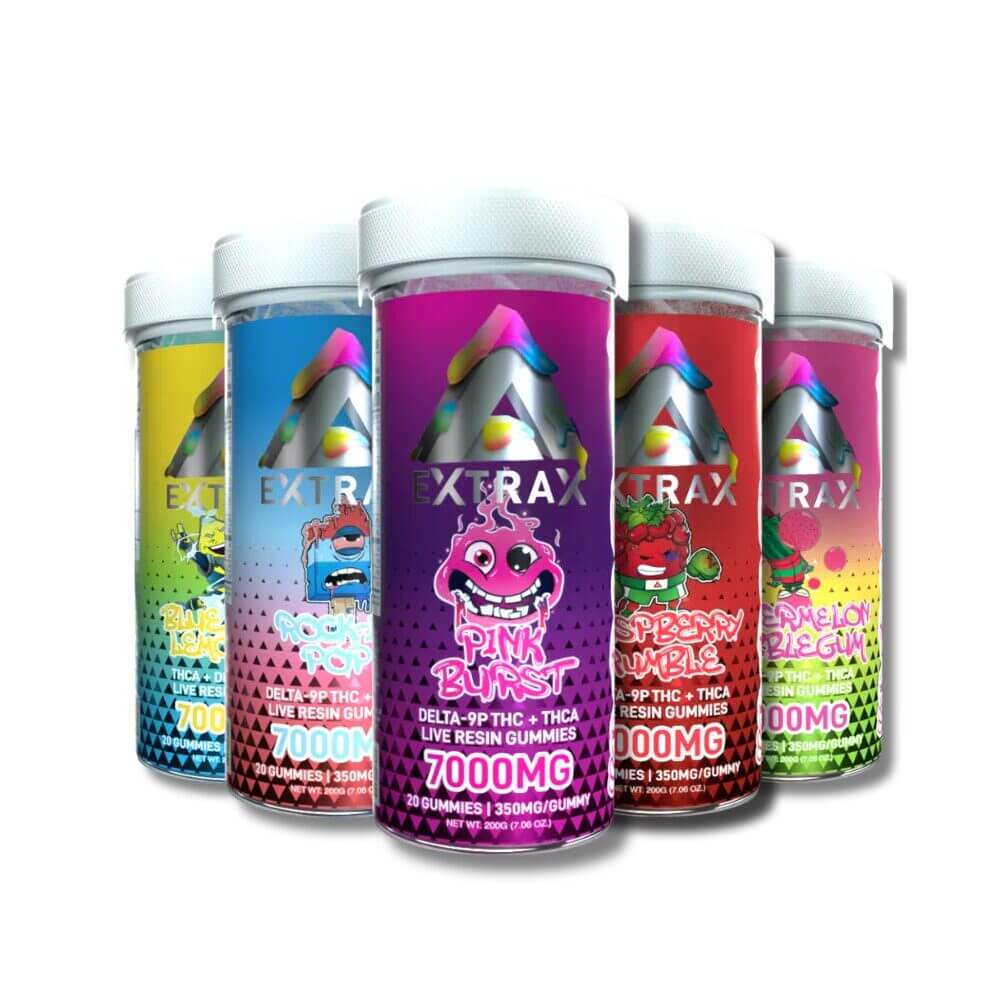 Adios Blends D9 + THCA LR Gummies (7000mg 20ct Jar) Group Photo