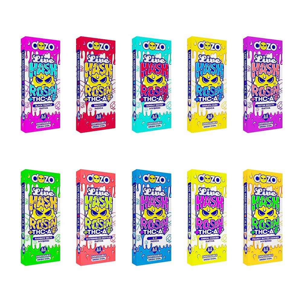 Dozo Live Hash Rosin Diamond THC-A Disposable (2.5g) | Group Photo with Packaging
