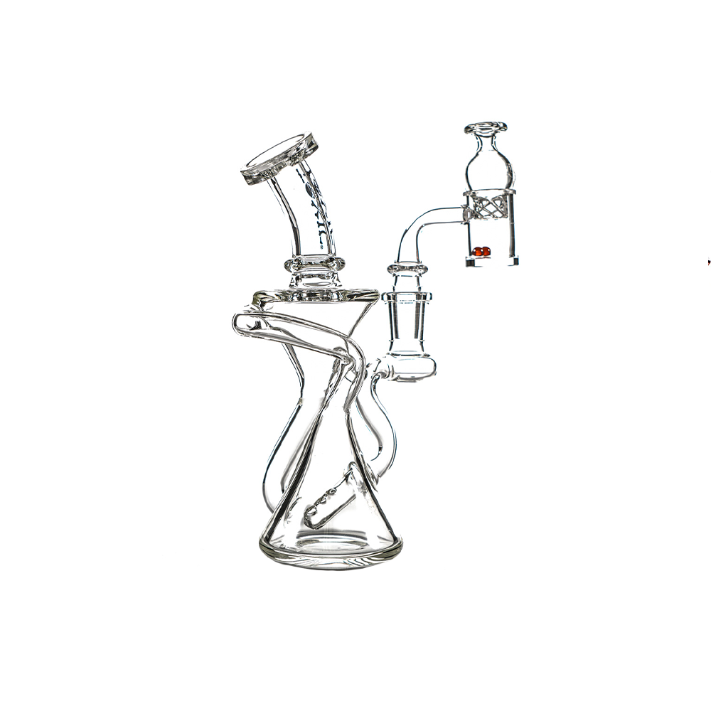 MKGlass TX60 Toxic Double Cyclone Recycler 7″ Water Pipe Clear