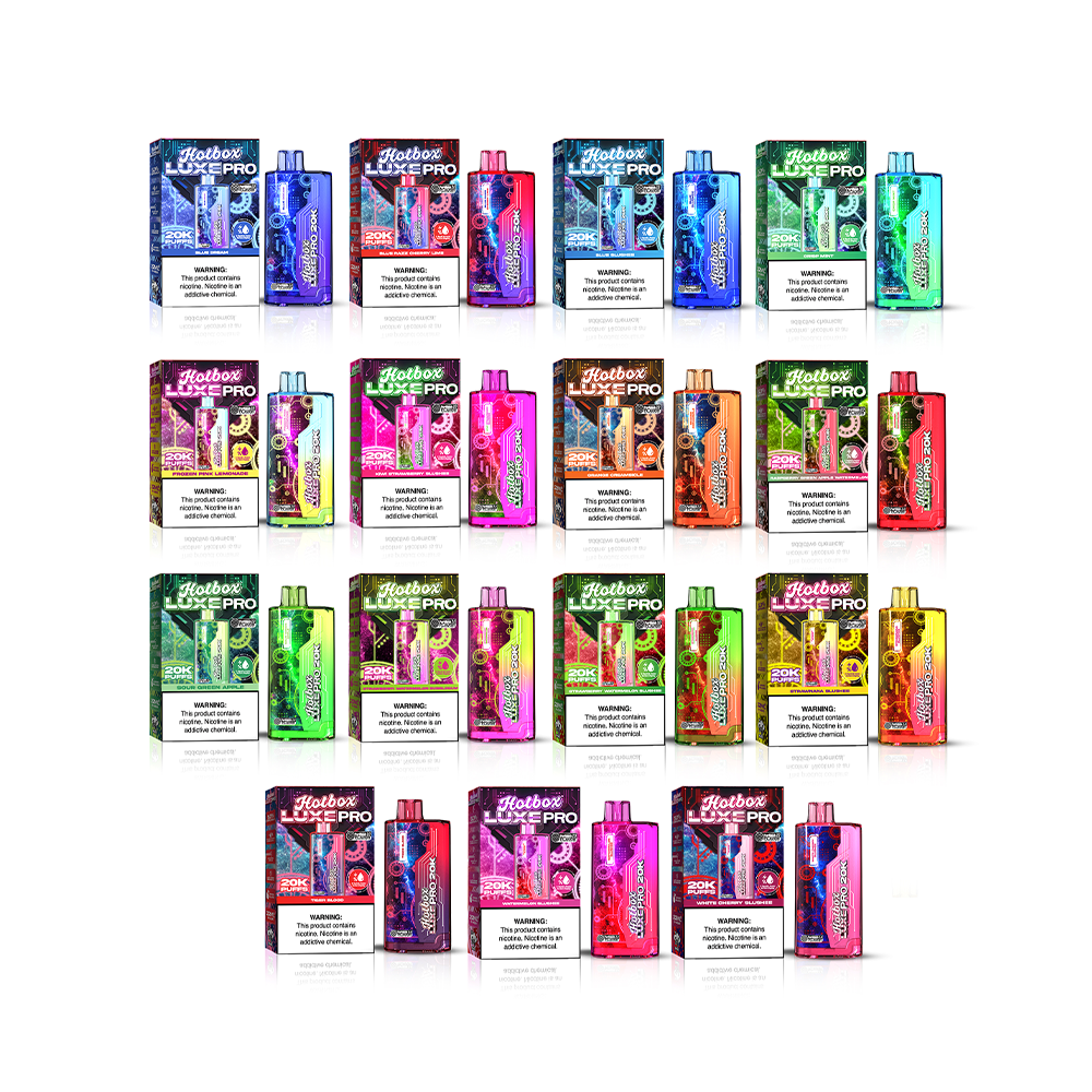 Puff Labs Hotbox Luxe Pro Disposable | 20000 Puffs | 22mL | 50mg | MOQ 5 | Group Photo with Packaging