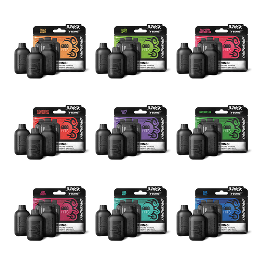 Tyson 2.0 Lightweight Disposable | 6000 Puffs | 50mg | (12mL 3-Pack) | MOQ 10 | Group Photo