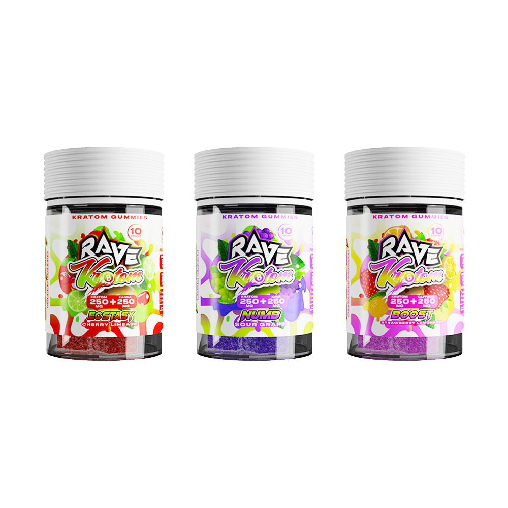 Rave Kratom Gummies (10ct Jar) - Group Photo