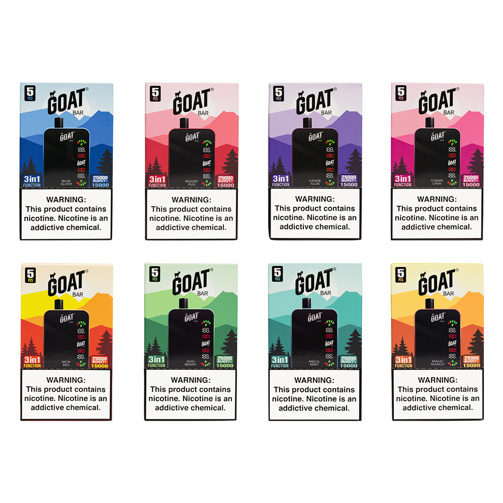Goat Bar Disposable 25000 Puff 18mL 50mg | Group Photo with Packaging
