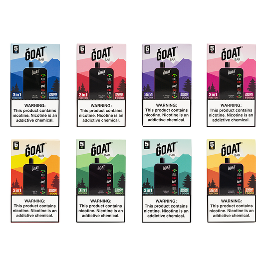 Goat Bar Disposable 25000 Puff 18mL 50mg | Group Photo with Packaging