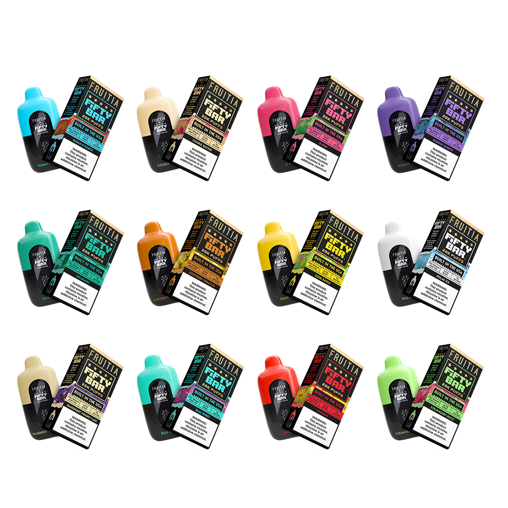 Fifty Bar Fruitia Disposable | 20000 Puffs | 16mL | 50mg | MOQ 5 | Group Photo