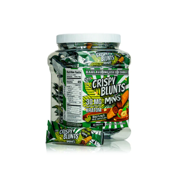 STNR Kratom Crispy Blunts Minis (40ct Jar) | Hazelnut Milk Chocolate with Packaging

