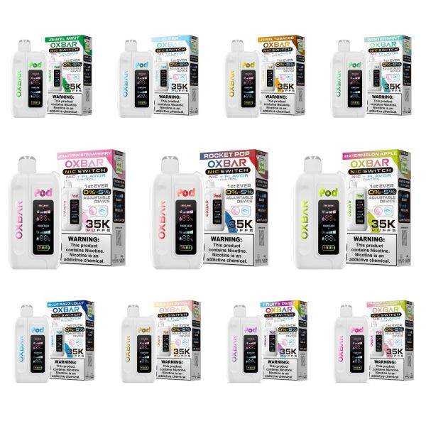 Oxbar Nic-Switch Pod Juice Edition Disposable | 35000 Puffs | 14mL | 00mg-50mg | MOQ 5 | Group Photo with Packaging