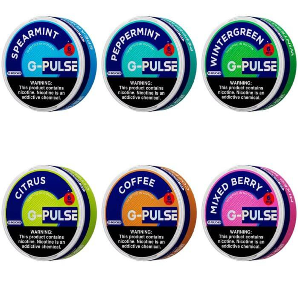 G Pulse Nicotine Pouches | DSPLY STAND 60pcs | 20ct Can| SAS | group photo