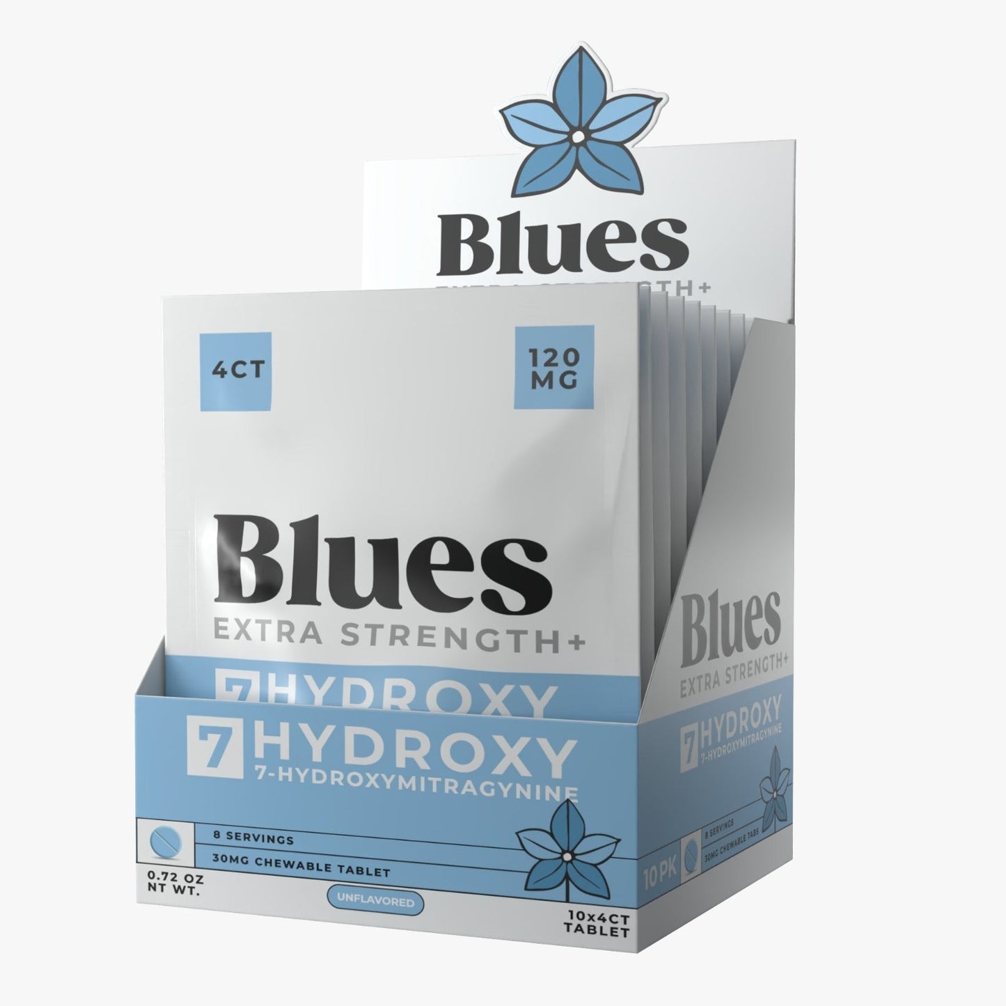 Blues Kratom 7-Hydroxymitragynine Extra Strength Chewable Tablets (30mg Tablet) (120mg Pouch)