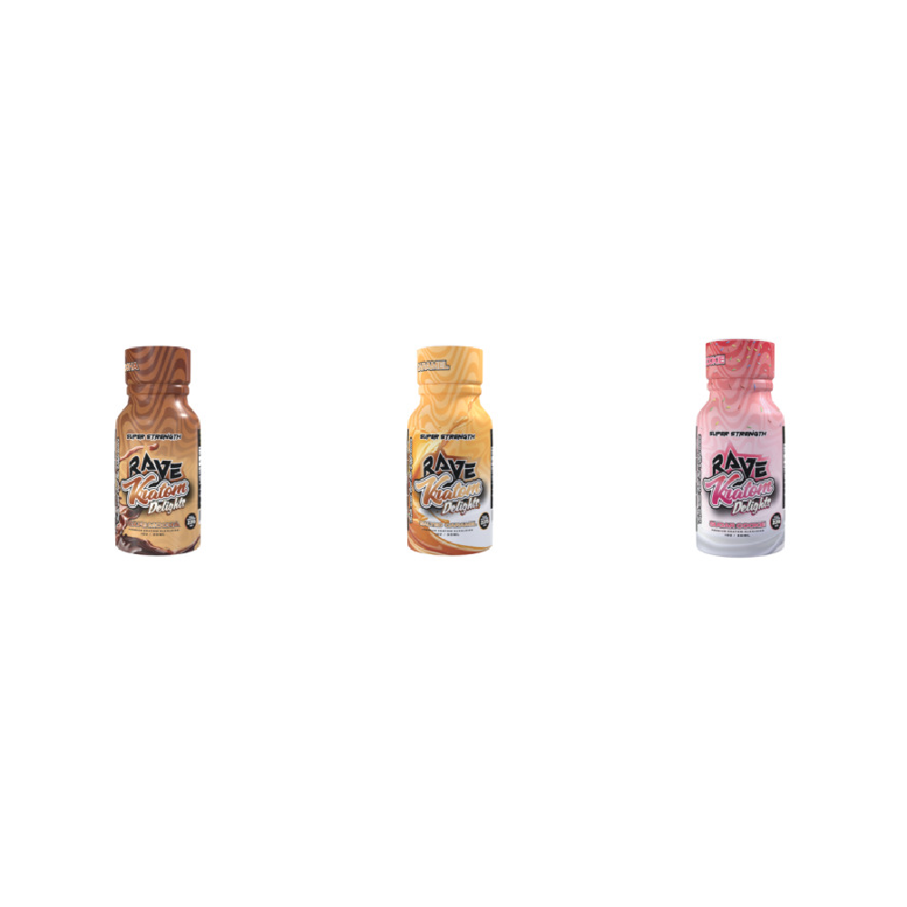 Rave Kratom Liquid Shot (225mg 30mL) Delights - Group Photo