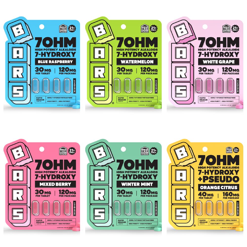 BARS x TreHouse 7OHM (Kratom)(30mg 4ct Tablet) 7 Hydroxy - Group Photo