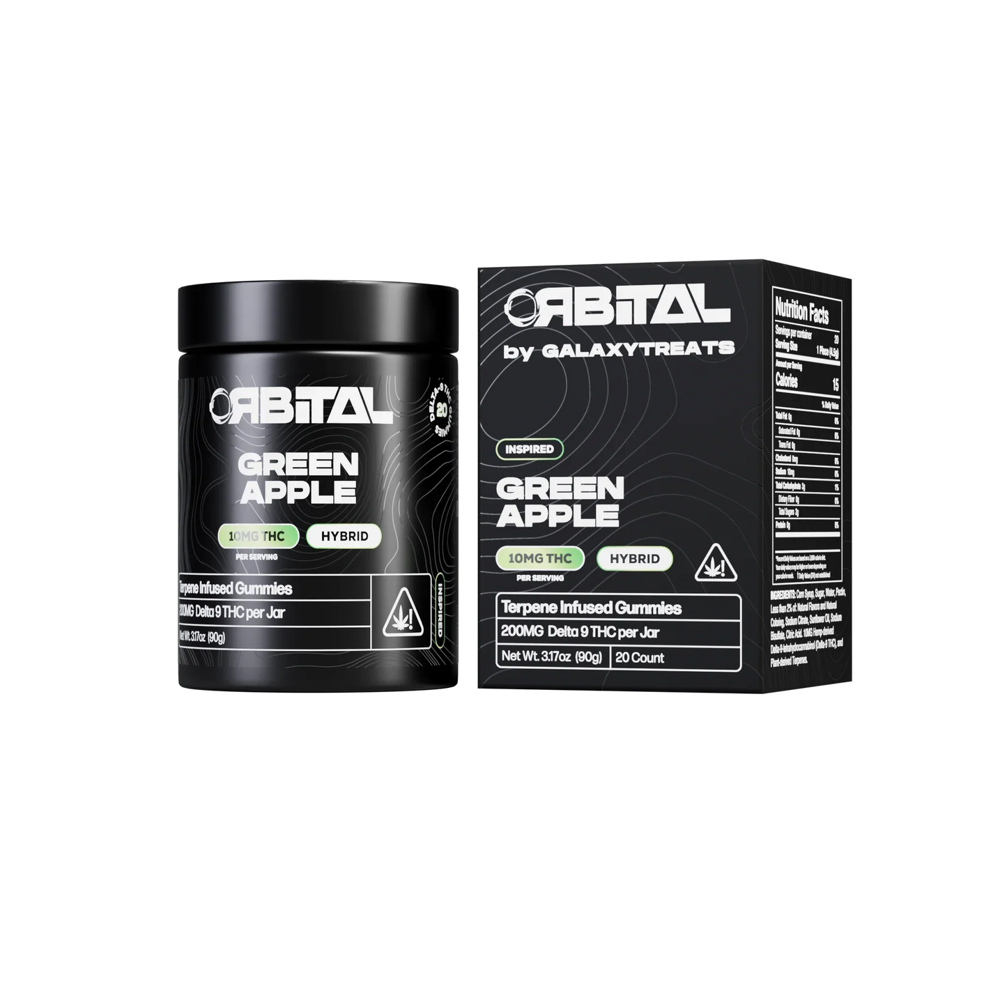 Galaxy Treats (Delta)(Gummies)(200mg 20ct Jar) Orbital - Green Apple with packaging