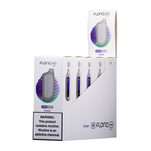 FLONQ Max Smart Disposable | 10000 Puffs | 14mL | 20mg | MOQ 5 | Grape 5 Packs with packaging