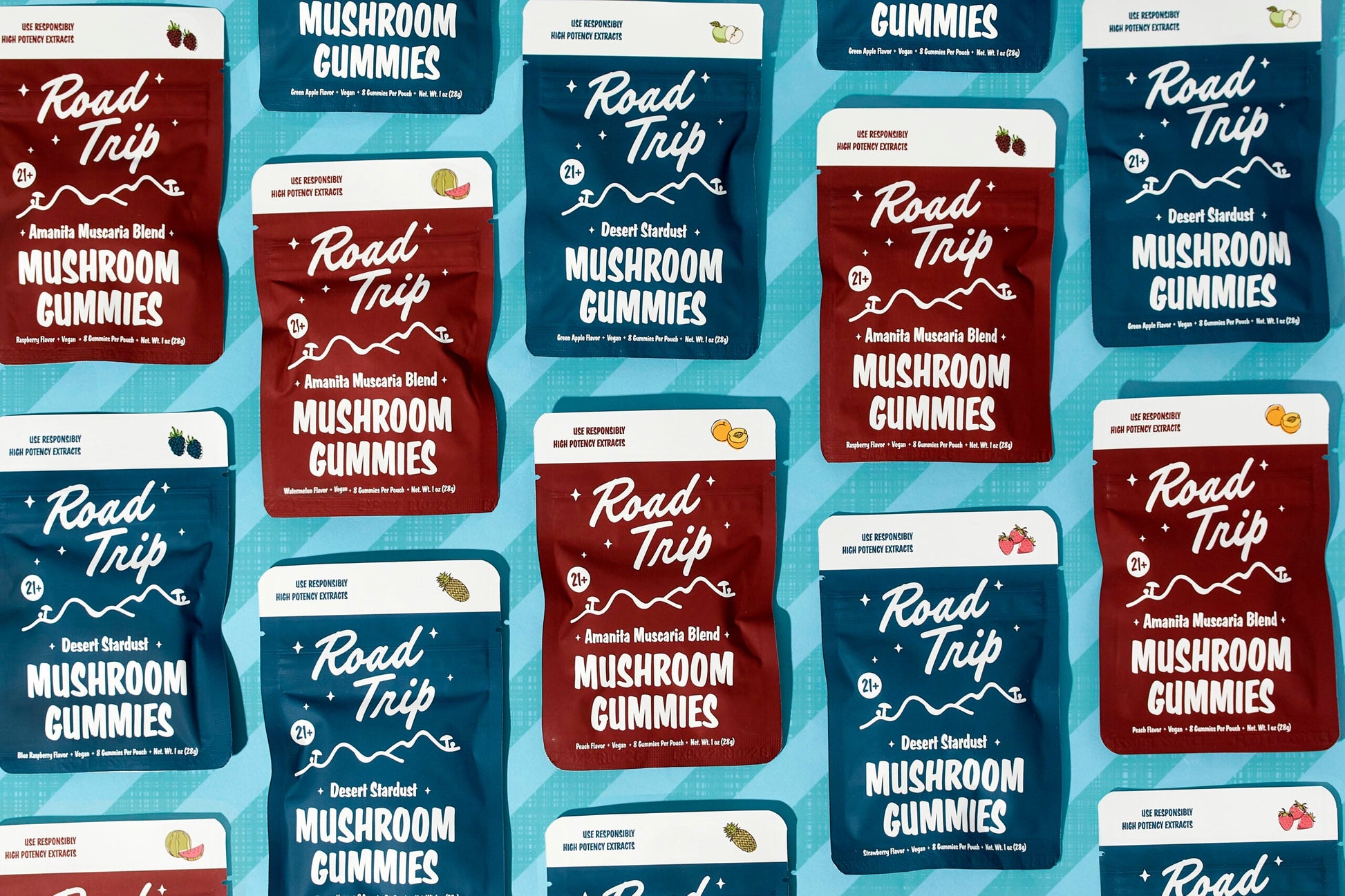Road Trip Mushroom Gummies (28000mg 8ct Pouch) - Group Photo