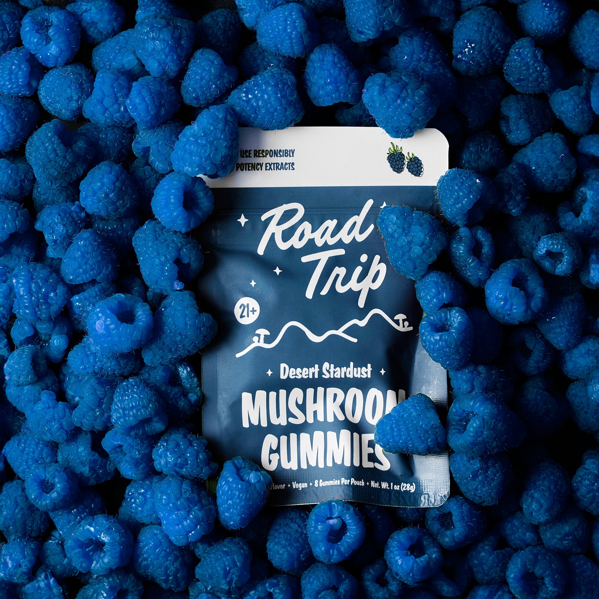 Road Trip Mushroom Gummies (28000mg 8ct Pouch) - Desert Stardust Mushroom Blue Raspberry