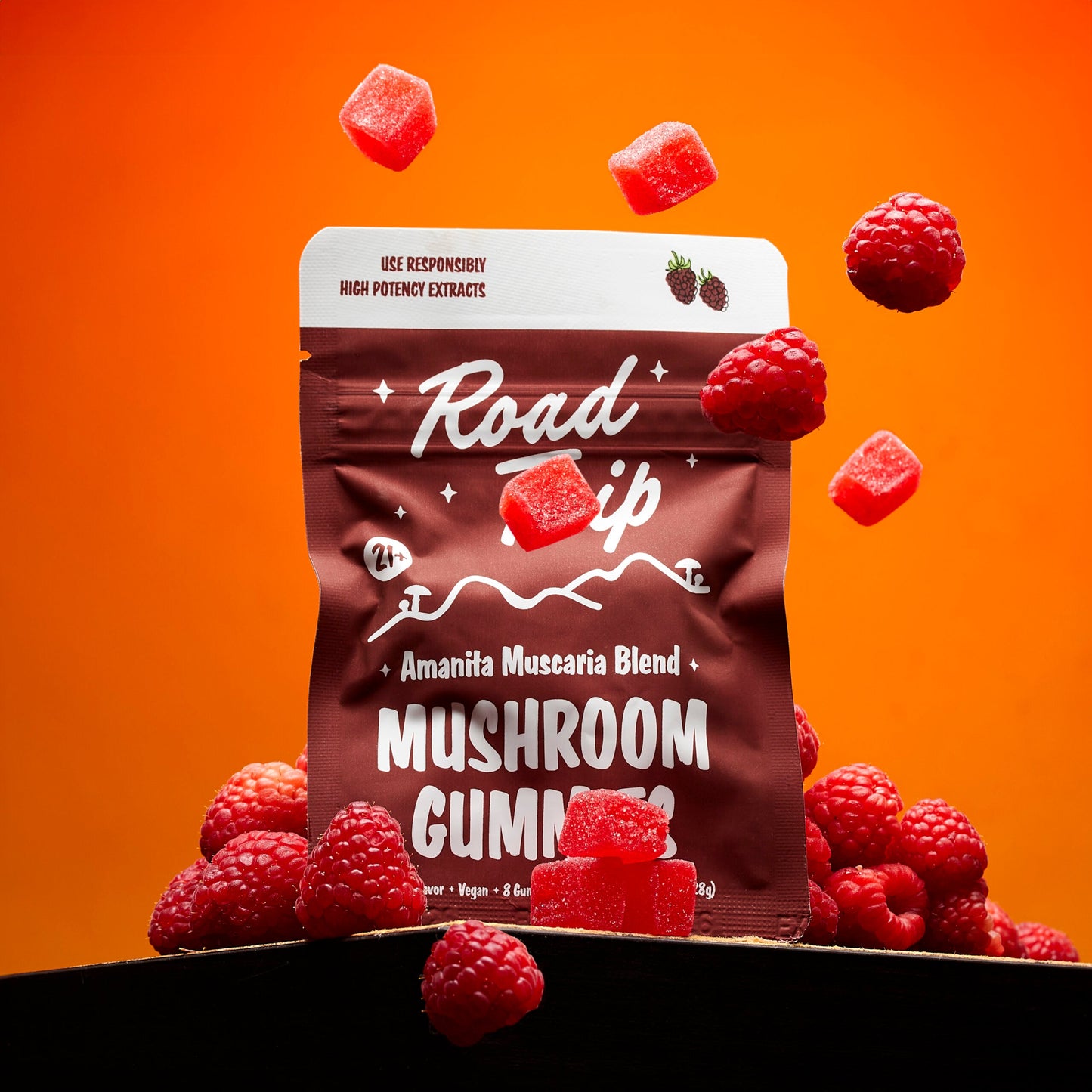 Road Trip Mushroom Gummies (28000mg 8ct Pouch) - Amanita Muscaria Mushroom Raspberry