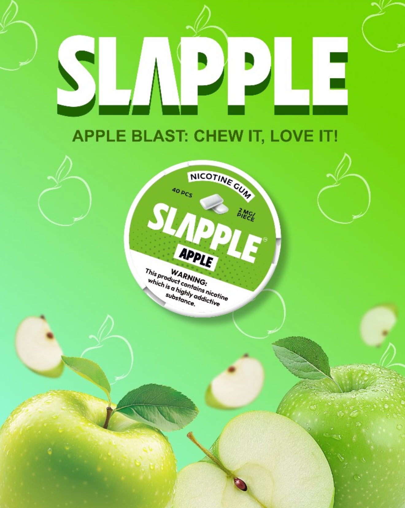Slapple | DSPLY 5pc | Nic Gum | 40ct Can | SAS | Sour Apple