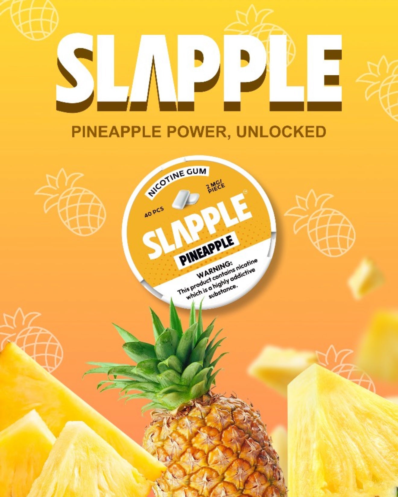 Slapple | DSPLY 5pc | Nic Gum | 40ct Can | SAS | Pineapple