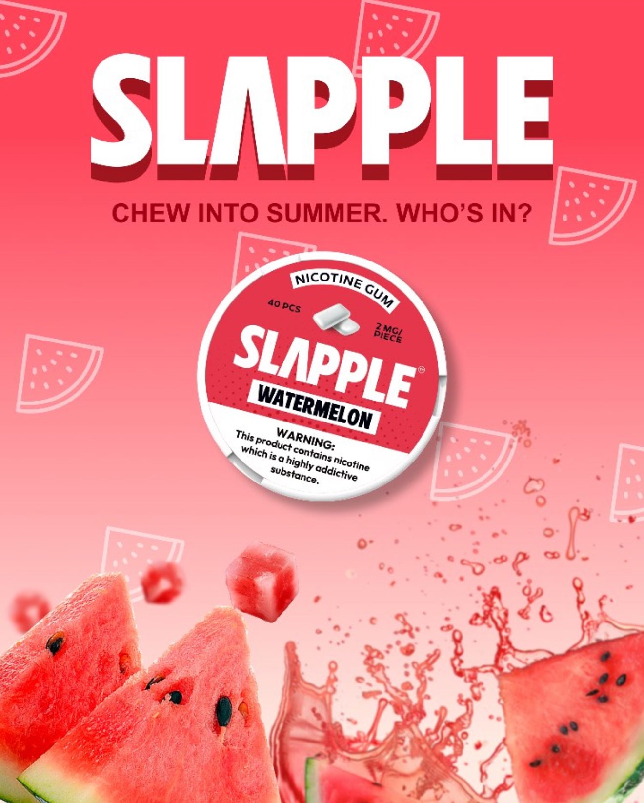 Slapple | DSPLY 5pc | Nic Gum | 40ct Can | SAS | Watermelon
