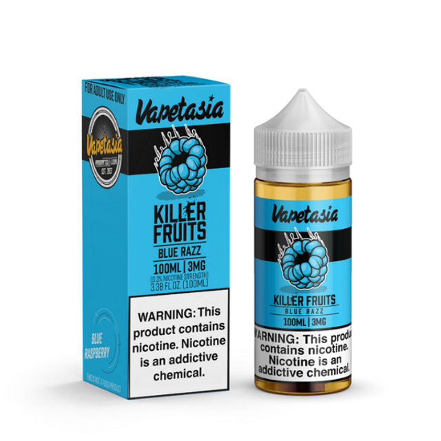 Vapetasia Series E-Liquid (Freebase) | 100mL | 3mg | Killer Fruits Blue Razz with packaging