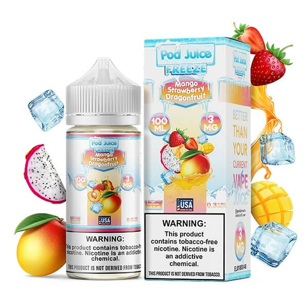 Pod Juice Series E-Liquid | 100mL | 3mg | (Freebase) | Mango Strawberry Dragonfruit Freeze with Packaging