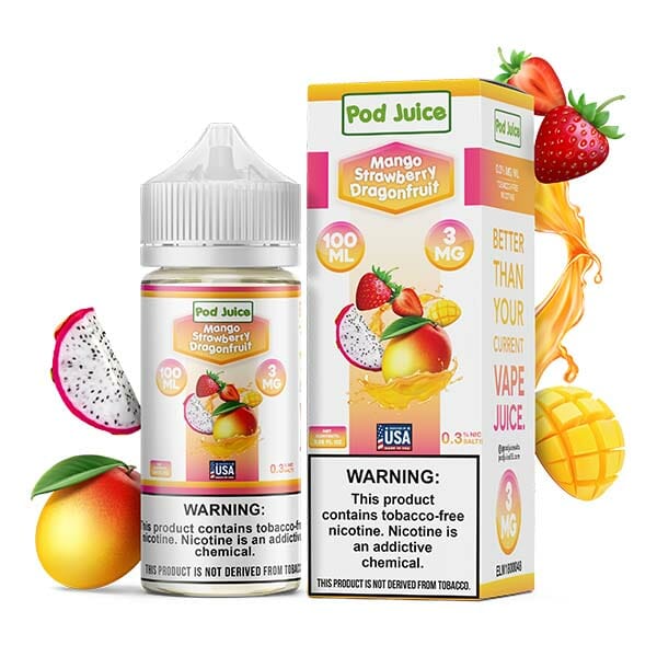 Pod Juice Series E-Liquid | 100mL | 3mg | (Freebase) | Mango Strawberry Dragonfruit with Packaging