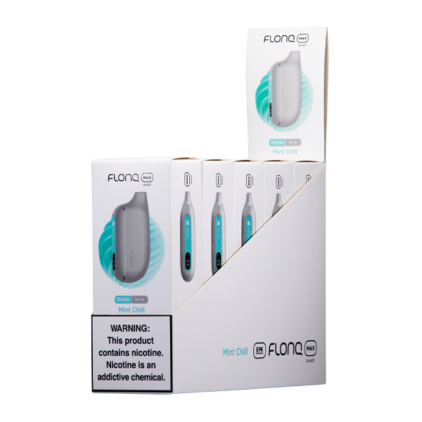 FLONQ Max Smart Disposable | 10000 Puffs | 14mL | 20mg | MOQ 5 | Mint Chill 5 Packs with packaging